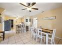 Bright kitchen and dining area with white farmhouse table and ceiling fan at 627 61St S Ave, St Petersburg, FL 33705