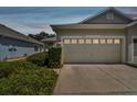 Two-car garage with driveway and landscaping at 6919 Surrey Hill Pl, Apollo Beach, FL 33572