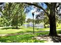 Landscaped pond with fountain, surrounded by lush greenery at 36121 Lake Chase Blvd # 204, Zephyrhills, FL 33541