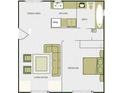 Functional floor plan with clearly labeled living room, kitchen, bath, and bedroom at 3206 W Azeele St # 225, Tampa, FL 33609