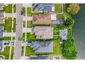 Aerial view of house with backyard oasis, including a patio and fire pit at 11302 Southwind Lake Dr, Gibsonton, FL 33534