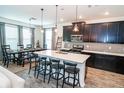 Open concept kitchen with dark cabinetry and breakfast bar at 8007 Sequester Loop, Land O Lakes, FL 34637