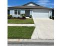 Single-story home with light gray exterior, two-car garage, and well-manicured lawn at 918 Coastal Hammock Ave, Ruskin, FL 33570