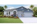 One-story home with gray siding, stone accents, and two-car garage at 4311 Pullet Ct, Lakewood Ranch, FL 34211