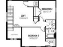 Two-story floor plan with loft, bedrooms, bathrooms, and open staircase at 5700 Spivey Ct, Wesley Chapel, FL 33545