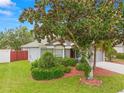 Charming single-story home with mature trees, beautiful landscaping, and a two-car garage at 30735 Lanesborough Cir, Wesley Chapel, FL 33543