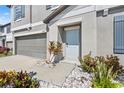 House exterior showing front door, landscaping, and attached garage at 12941 Wildflower Meadow Dr, Riverview, FL 33579
