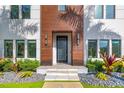 Close up of a modern home with a wood facade, black door, and landscaped front yard at 103 5Th N Ave, St Petersburg, FL 33701