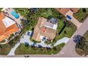 Birds-eye-view of property with mature trees, pool, screened-in porch, and paver driveway at 165 4Th N Ave, Tierra Verde, FL 33715