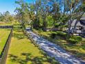 Long driveway leading to a home with lush landscaping and trees at 1810 Curry Rd, Lutz, FL 33549