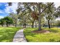 Scenic view of community park featuring a paved path, lush greenery, and mature shade trees at 27542 Sky Lake Circle, Wesley Chapel, FL 33544