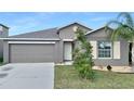 Gray house with a two-car garage and landscaped lawn at 7231 Somerset Pond Dr, Ruskin, FL 33573
