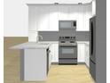 3D kitchen rendering featuring stainless steel appliances and white countertops at 411 S Fremont Ave # B, Tampa, FL 33606