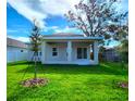 Covered patio and grassy backyard with young trees at 3033 54Th N Ave, St Petersburg, FL 33714