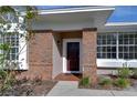 Inviting front entrance with brick facade and a dark brown door at 9218 Mill Cir, Tampa, FL 33647