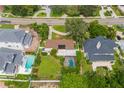 Aerial view of home and neighborhood, showcasing pool at 1015 Snell Isle Ne Blvd, St Petersburg, FL 33704