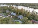 Aerial view of house by the lake, showcasing neighborhood and landscape at 223 S Riverhills Dr, Temple Terrace, FL 33617