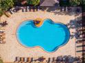 Directly above photograph of a community pool with surrounding lounge chairs and patio at 1028 Orca Ct, Holiday, FL 34691