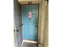 Condo entry with teal door and screen door at 6345 Newtown Cir # 45A3, Tampa, FL 33615