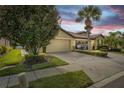 Front exterior of a home with a two-car garage and landscaping at 5641 Sunset Falls Dr, Apollo Beach, FL 33572