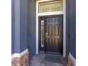 Dark brown front door with sidelights and a security system at 11402 Coventry Grove Cir, Lithia, FL 33547