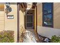 Front entry with walkway, screen door, and house number at 309 Mystic Falls Dr, Apollo Beach, FL 33572