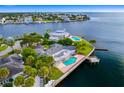 Aerial view of house with pool and dock on the water at 5033 W San Miguel St, Tampa, FL 33629