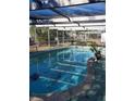 Kidney shaped swimming pool with a screened enclosure at 1147 Viking Dr, Holiday, FL 34691