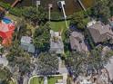 Aerial view of a waterfront property with lush landscaping and a private dock at 808 Monterey Ne Blvd, St Petersburg, FL 33704
