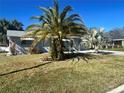 Ranch style home with palm trees and a well-manicured lawn at 2215 Riomar Dr, Holiday, FL 34691