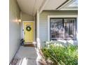 Front entrance with yellow door, wreath, and sidelights at 14631 Village Glen Cir, Tampa, FL 33618