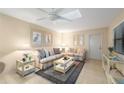 Spacious living room with light beige walls, comfortable sofas, and ceiling fan at 3401 Avenida Madera # B, Bradenton, FL 34210