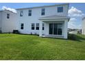 Spacious backyard with lush green grass and a covered patio, perfect for outdoor entertaining at 16017 7Th E Ave, Bradenton, FL 34212