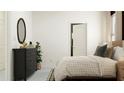 Bright bedroom with black dresser and neutral bedding at 32078 Spiceberry St, San Antonio, FL 33576