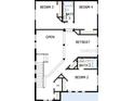 Upstairs floor plan with 3 bedrooms, 2 bathrooms, and an open area at 664 Allora Ave, Nokomis, FL 34275