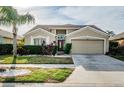 Inviting home with a decorative front door, lush bushes and a neatly kept lawn at 5627 War Admiral Dr, Wesley Chapel, FL 33544