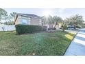 Landscaped yard with a one-story house and palm tree at 3602 Juneberry Dr, Wesley Chapel, FL 33543