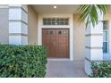 Double wooden doors with sidelights and decorative trim at 3602 Juneberry Dr, Wesley Chapel, FL 33543