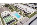 Aerial view showing condo community, pool, and shuffleboard at 4812 Jasper Dr # 101, New Port Richey, FL 34652