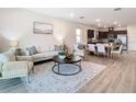 Open-concept living space featuring a comfortable sofa and kitchen views at 19231 Mossy Pine Dr, Tampa, FL 33647