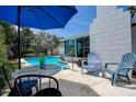 Inviting backyard pool area, perfect for relaxation and entertainment with chairs and umbrella at 2993 W Vina Del Mar Blvd, St Pete Beach, FL 33706