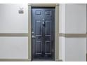 Black front door with a simple design, located in a condo hallway at 501 Knights Run Ave # 2308, Tampa, FL 33602