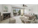 Bright living room with fireplace, neutral furniture, and sliding glass doors to a patio at 7550 Sunshine Skyway S Ln # T48, St Petersburg, FL 33711
