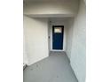 Inviting blue front door entryway with a glass panel and neutral colored walls at 4828 Cypress Tree Dr, Tampa, FL 33624