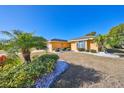 Bright yellow house with palm trees and well-manicured landscaping at 703 Elkhorn Rd, Sun City Center, FL 33573