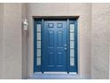Dark blue front door with sidelights and white lantern at 6213 Venezia Pl, Riverview, FL 33578