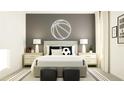 Cozy bedroom with a queen bed, sporting decor and black accents at 11907 Blue Diamond Trl, Parrish, FL 34219