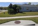 Side yard of the house showing a grassy area and sidewalk at 5125 Silver Charm Ter, Wesley Chapel, FL 33544