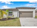 One-story house with attached garage and palm trees at 5493 Blue Azure Dr, Wimauma, FL 33598