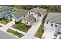 Aerial view of an elegant two-story house with a neutral color palette in a well-maintained neighborhood at 14672 Horse Trot Rd, Lithia, FL 33547